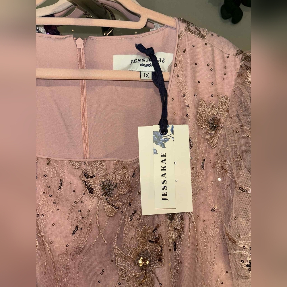 NWT JessaKae Eloise Pink Blush Sequin Midi Dress - Picture 7 of 10